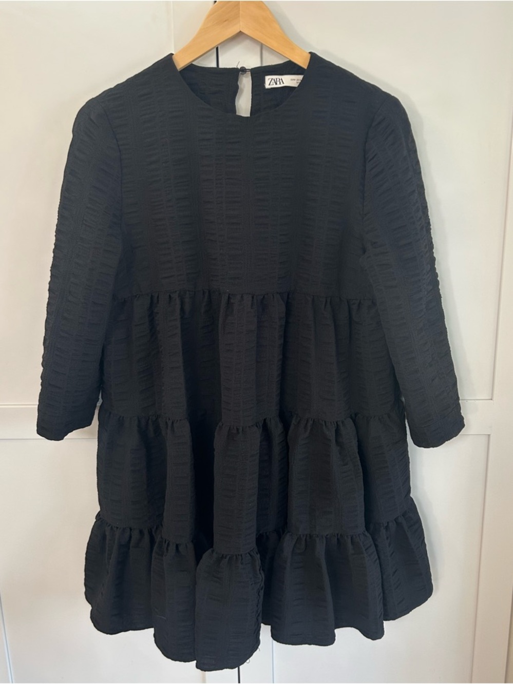 Zara Black Textured Tiered Mini Dress